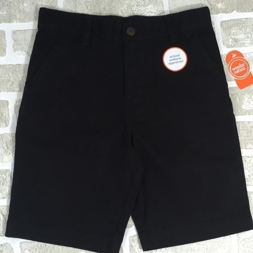 Wonder Nation Boys Black School Uniform Flat Front Twill Chino Shorts 12 NWT